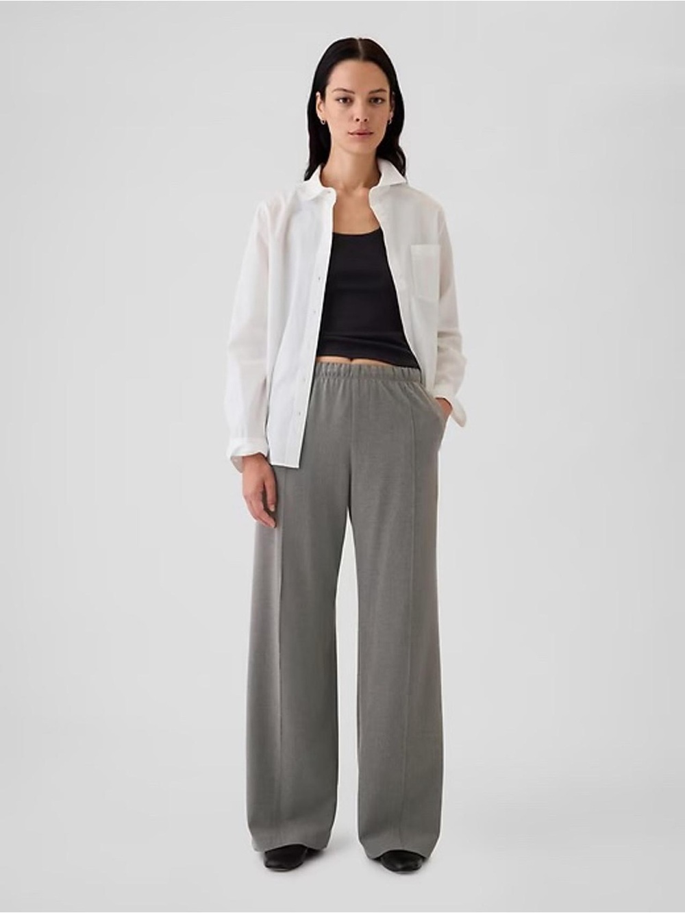 Gap Women’s Brushed Twill Easy Wide-Leg Pants in Heather Grey